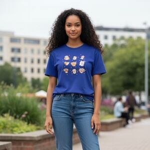 Quacker Factory Embellished Women’s Top Dogs Hearts Large BLUE KIDCORE TEACHER